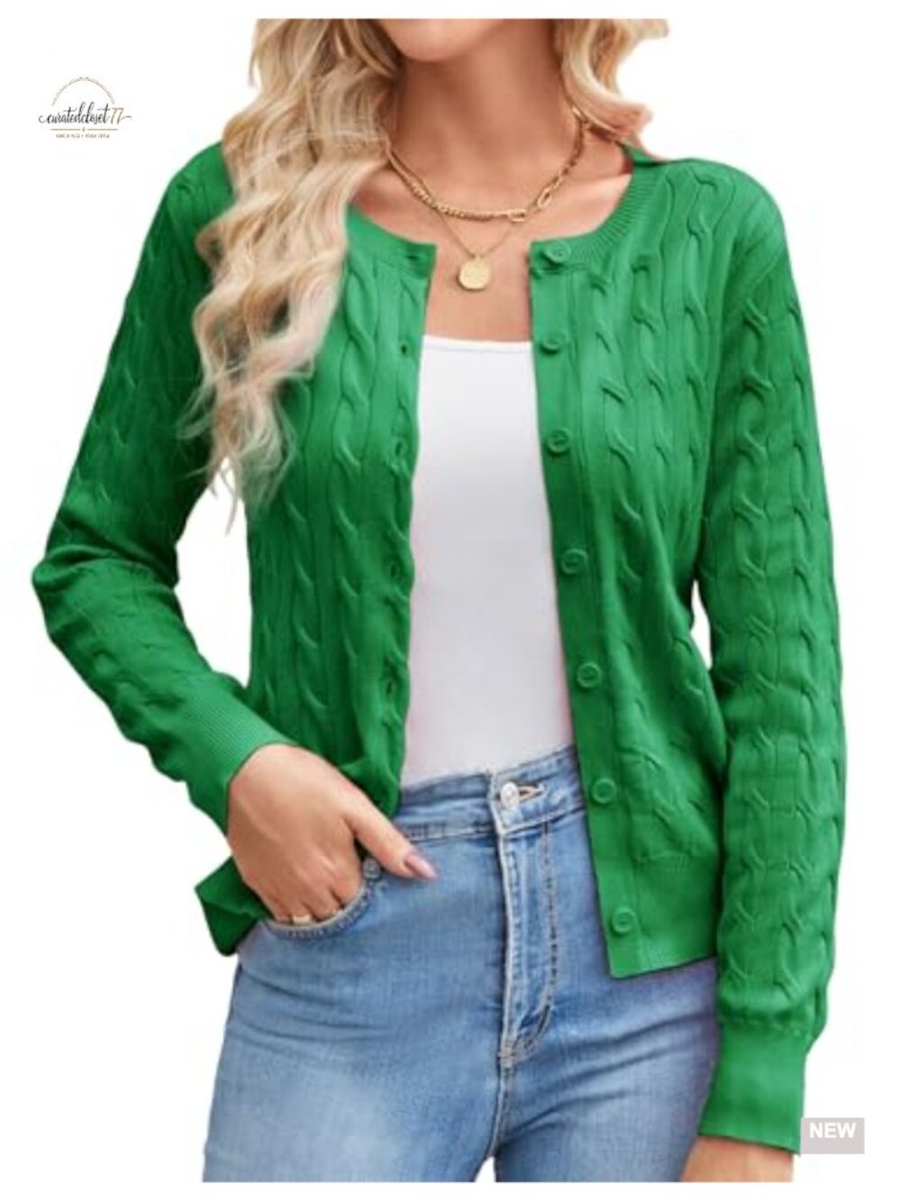 Cable Knit Button Up Cropped Cardigan Sweater Lightweight Fall Layer
